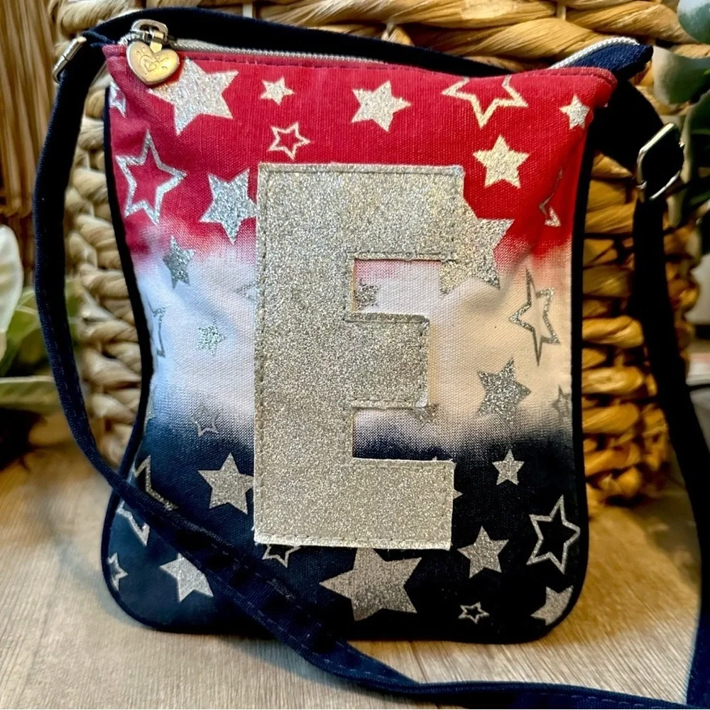 Girl’s Monogrammed ‘E’ Patriotic Purse Red, White, and Blue Star Crossbody Bag